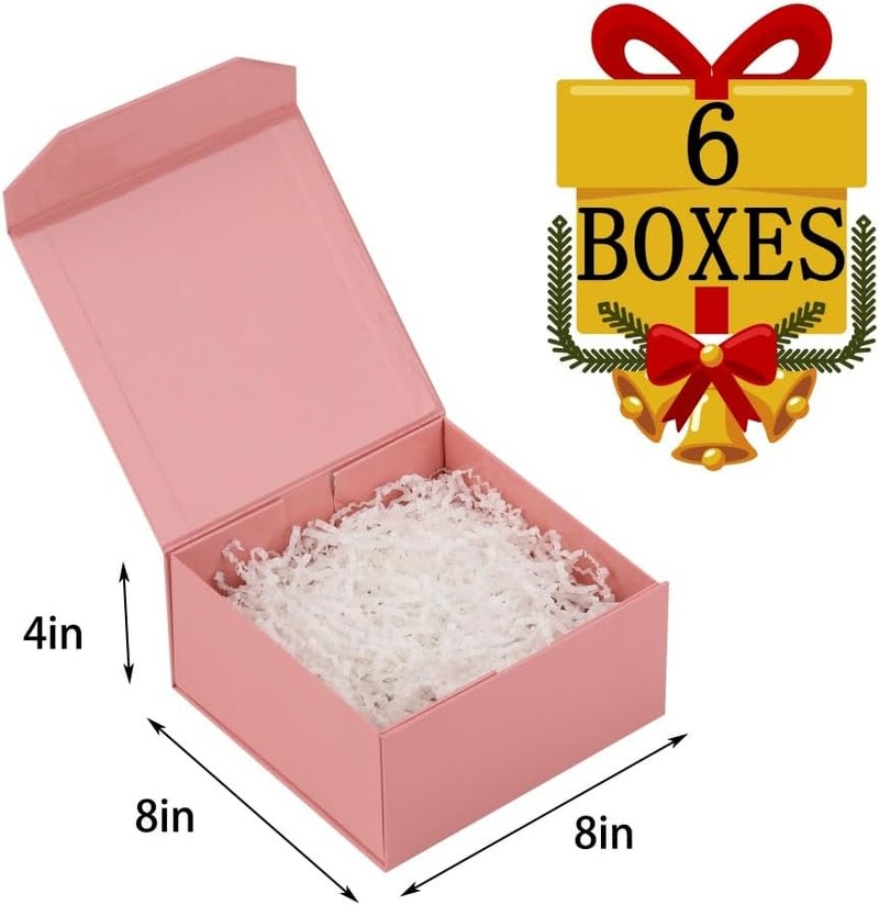 PACKGILO 6 Pcs 8x8x4 Inch Pink Magnetic Gift Box Small Magnetic Box with Crinkle Paper Pink Small Gift Box with Shredded Paper Luxury Gift Boxes with Lids for Presents - Image 3